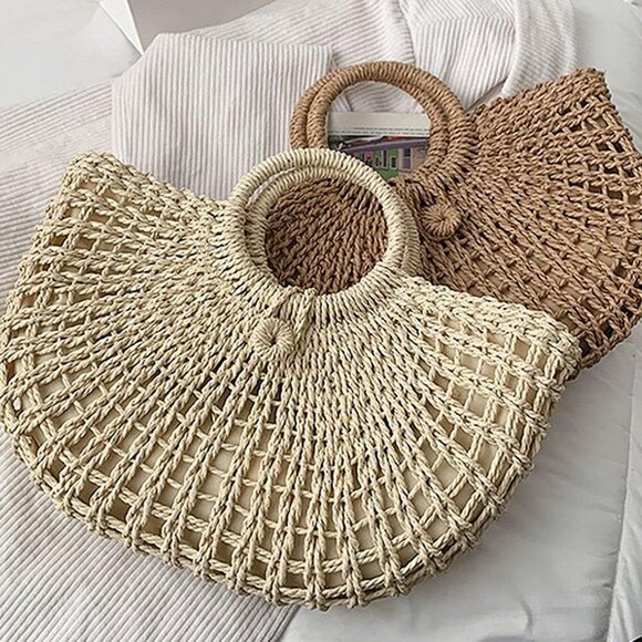 Hand-woven Straw Bag Women Summer Beach Handbag Purse Retro Rattan Tote Clutch T - Picture 8 of 8